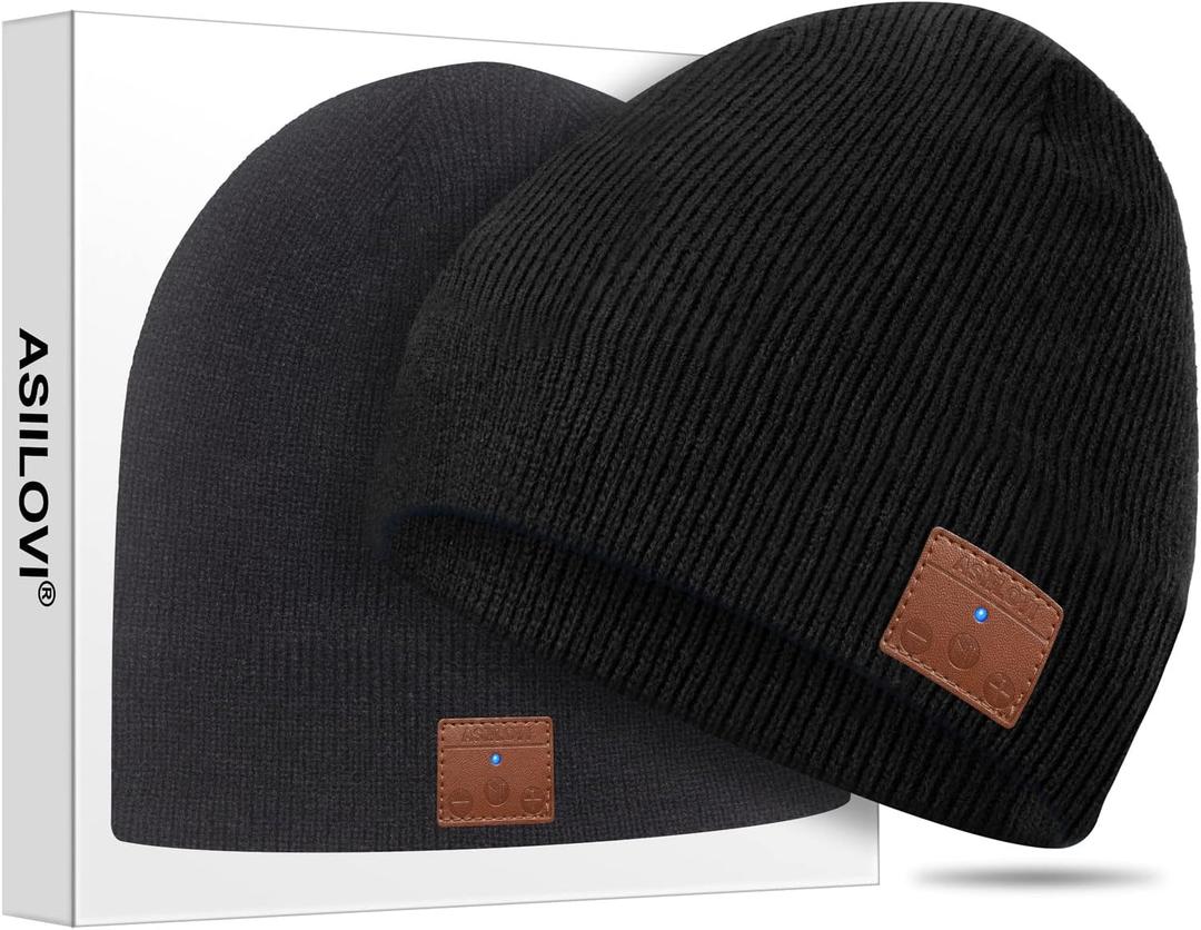 Bluetooth Beanie, Double-Layer Wool Lining Bluetooth Hat Beanie for Men/Women/Teens/Family, 20hrs Playing, Gift Packaging for Christmas Stocking Stuffers Thanksgiving (001-Black) (001-black)
