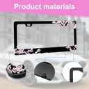 Cherry Blossom License Plate Frame  Stylish Black Frame with Pink Cherry Blossom Design, Stainless Steel Car Holder with Screws & Caps, Fits US & Canada Vehicles (Cherry Blossom)