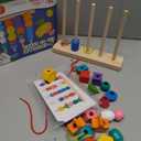 Montessori Wooden Beads Sequencing Toy Set, Stacking Blocks & Lacing Beads & Matching Shape Stacker for 2 3 4 5 Year Old STEM Preschool Learning Montessori Toys Gifts for Kids Boy Girl Toddler