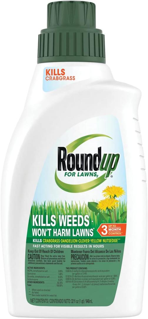 Roundup for Lawns Concentrate, Weed Killer for Northern Grasses, Kills Crabgrass, 32 fl. oz.