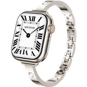 Slim Band Compatible with Apple Watch Bands 49mm 46mm 45mm 44mm 42mm 41mm 40mm 38mm for Women, Dressy Metal Bracelet Designer Fancy Strap for iWatch Ultra 3/2/1 Series 11/10/9/8/7/6/5/4/SE/3/2/1 (Starlight)