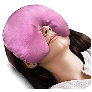 Atsuwell Sinus Mask, Warm Cold Compress Eye Mask for Dry Eyes, Weighted Eye Pillow Microwavable Face Heating Pad for Soothing Sinus Pressure and Relaxation, Pink