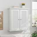 Smuxee White Bathroom Medicine Cabinet, Wall Mounted with Rattan Doors, 22.1" W x 23.6" H x 8.6" D, Adjustable Shelves, Wall Cabinet Over Toilet for Laundry Room Kitchen