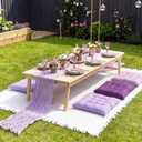 Extra Large Outdoor Picnic Blanket with Table Runner and Floor Pillow Cushion for Picnic Wedding Birthday Baby Shower Backyard(91 x 71'',Purple,6-Person)