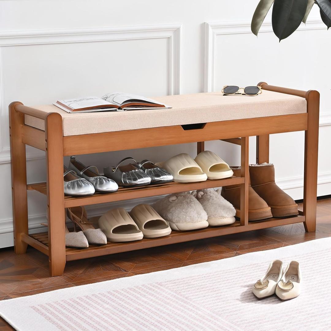 39.4in Shoe Bench with Coat Rack, Entryway Shoe Rack Organizer for Hallway, 39.4in without Hooks