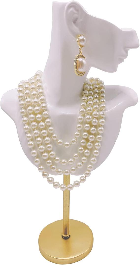Jewelry Display Stand Jewelry Mannequin Bust Necklace Earring Display Holder Stand, Necklace Bust Jewelry Bust Stand Easel Rack for Selling Show Home Gift (White)