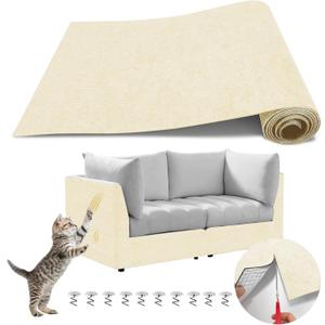 118"x15.8" Anti Cat Scratch Couch Furniture Protector, Adhesive Cat Scratch Pad Deterrent for Furniture, DIY Climbing Cat Scratcher Couch Protector from Cat Claws Scratching for Indoor Sofa (OffWhite)