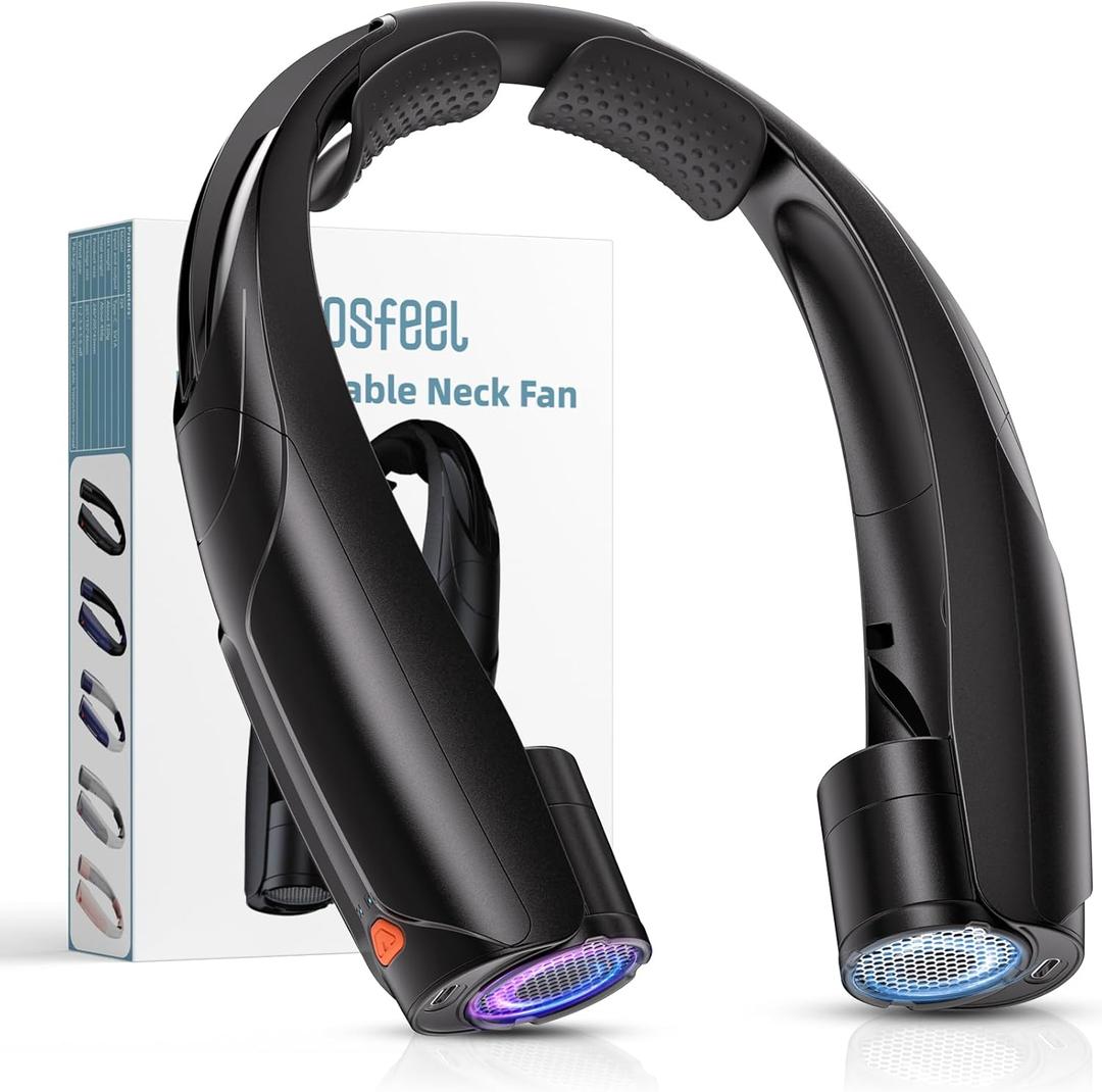 Outdoor Neck Fan 8000RPM Hurricane Wind, Portable Personal Fan Rechargeable, Proven Battery 20Hrs, 6 Adjustable Cooling Speeds, 360 Airflow, Hands-Free Wearable Fan for Camping Travel, Black