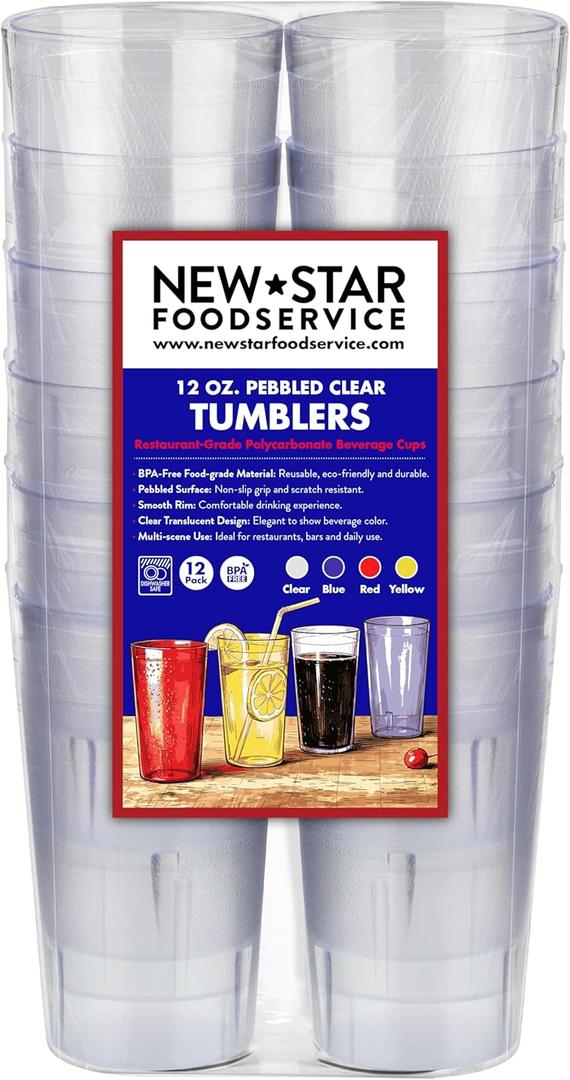 New Star Foodservice Restaurant-Grade Polycarbonate Beverage Tumblers, 12 oz, Clear, Set of 12