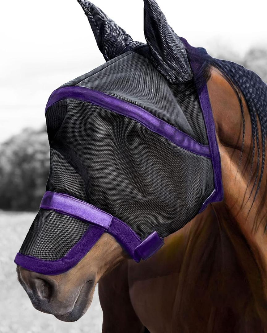 Harrison Howard Maskology Supreme Nylon Framework Micro-Woven Material UV-Proof Horse Fly Mask Black Purple (Cob (Medium)
