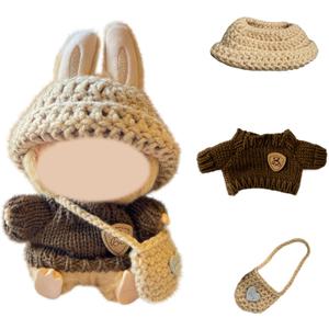 17cm Doll Clothes, Clothes for Dolls Outfit, Accessories for Dolls Clothes,Cute Clothes Set for Doll,No Doll Included(Brown Sweater + Khaki Bag + Hat)