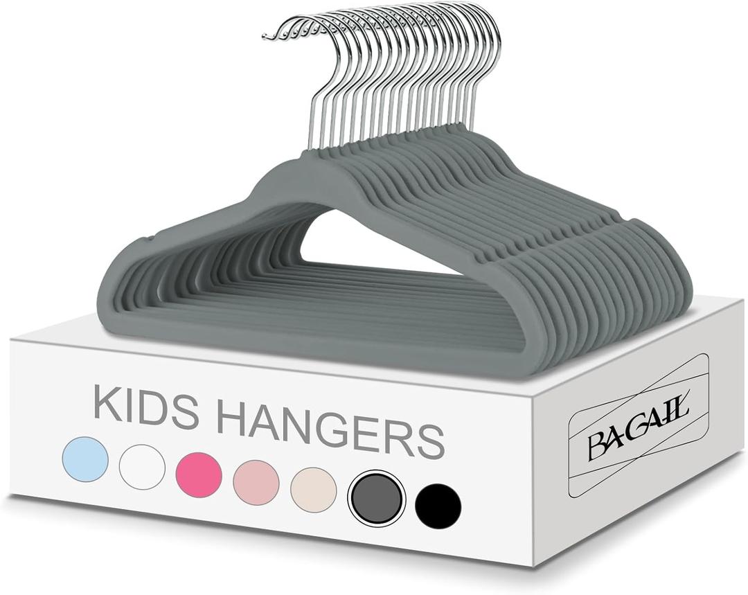 BAGAIL 50 Pack Kids Velvet Hangers 14 Inches Children's Clothes Hangers Non-Slip Baby Hangers for Infant/Toddler (Grey) (Gray)