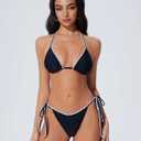SUUKSESS Women Cheeky Halter String Bikini Sets Sexy Triangle Two Piece Swimsuit (Black, XL)