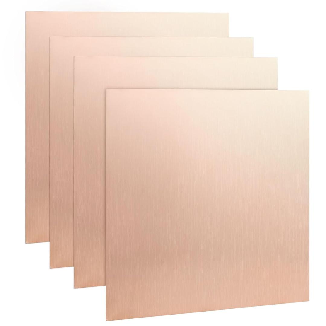 4Pcs Pure Copper Sheet 6 x 6 Inch 24 Gauge/0.5mm Metal Copper Plate Film Attached Copper Plates for Crafts, Jewelry, Repair, Electrical, Industry