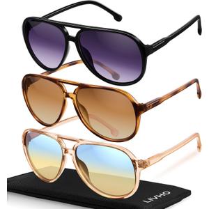 livho Trendy Polarized Aviator Sunglasses Women Men, Retro Sun Glasses for Women Men 2025, Oversized UV Protection Shades (Tortoise Brown + Black/Grey + Clear Brown/Green Gradient Brown)