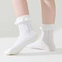 Baby Girl Socks Infant Toddler Ruffle Eyelet Lace Socks Girls Ruffle Sock Seamless Princess Frilly Sock for Kids (White)