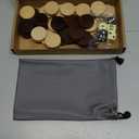 Amerous Wooden Checkers Pieces Nature Wood Backgammon Pieces with Drawstring Bag, 5 Dices Included