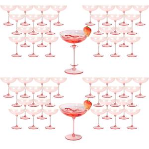 Detachable Martini Glasses 9oz Plastic Pink Champagne Coupe Glasses Gold Rim Hand Blown Vintage Cocktail Glassware Set Unique Martini Glass For Wine Wedding (100, Clear Pink)
