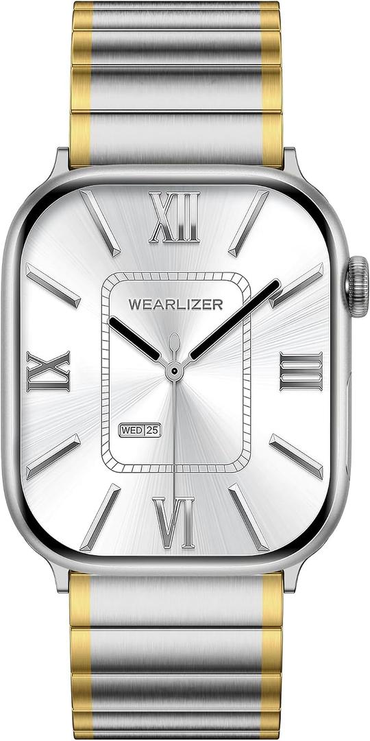 Wearlizer Two Tone Metal Band Compatible with Apple Watch Bands 40/38/41/42/44/45/46/49mm Women Men, Dressy Rectangular Chain Design Durable Stainless Steel Bracelet for iWatch Series 11-1/SE/Ultra