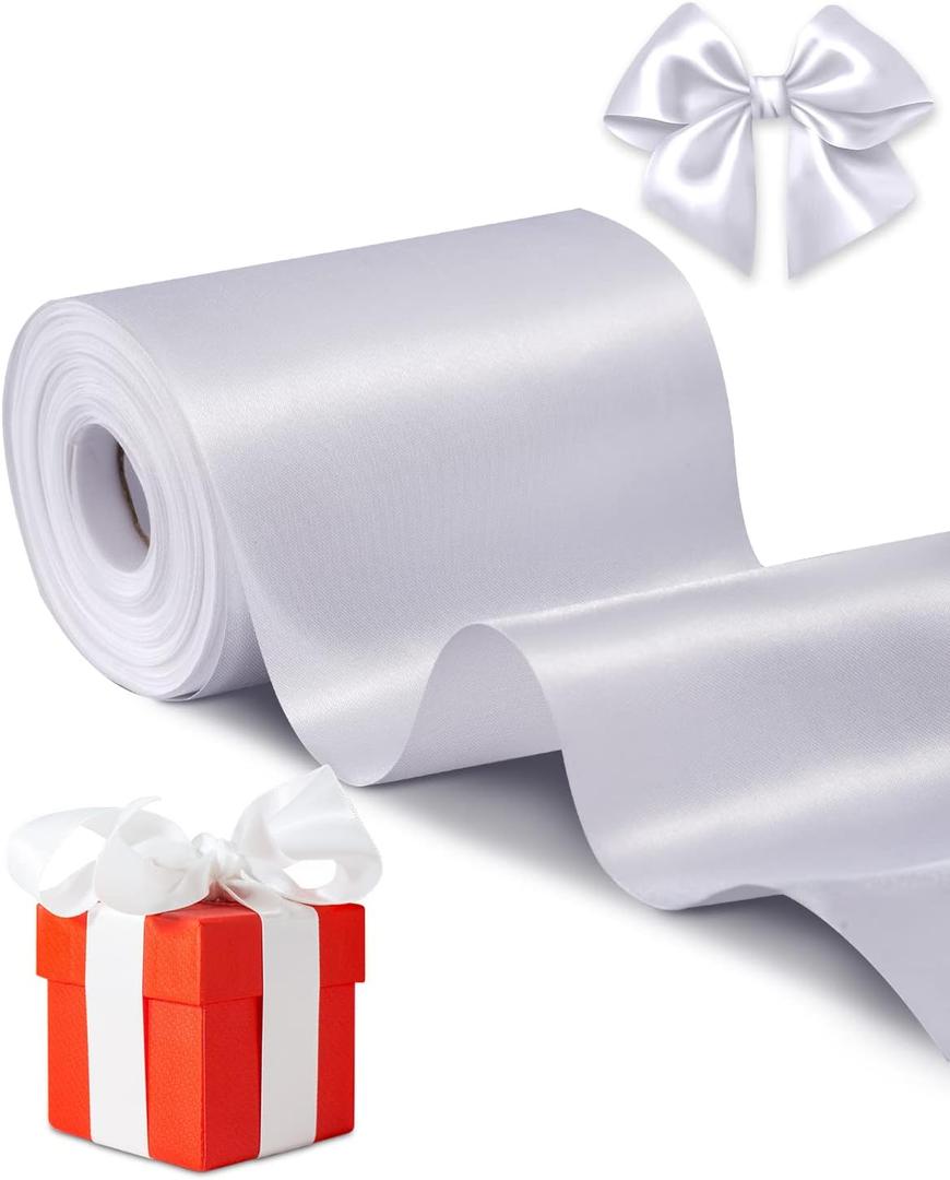 FAKILO White Satin Ribbon 4 Inch x 22 yd Wide for Grand Opening Business Cuttings Ceremony Bow Christmas Festival Decor