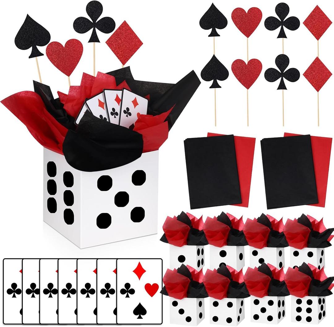 8 Sets Casino Party Decorations Themed Table Centerpieces Casino Night Table Party Toppers with Dice Box Poker Cutouts and Sticks for Night Decor Birthday