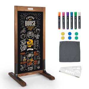 Magnetic Chalkboard Easel Sign Sidewalk - 40 x 20 Inches, Large Stand up Chalk Board Signs, Double Sided Outdoor Chalkboard Display for Restaurant Cafe Shop Wedding Party or Business, Brown
