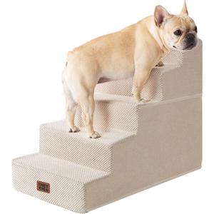 EHEYCIGA Dog Stairs for High Bed 22.5" H, 5-Step Dog Steps for Bed, Pet Steps for Small Dogs and Cats, Non-Slip Balanced Pet Ramp Indoor, Beige