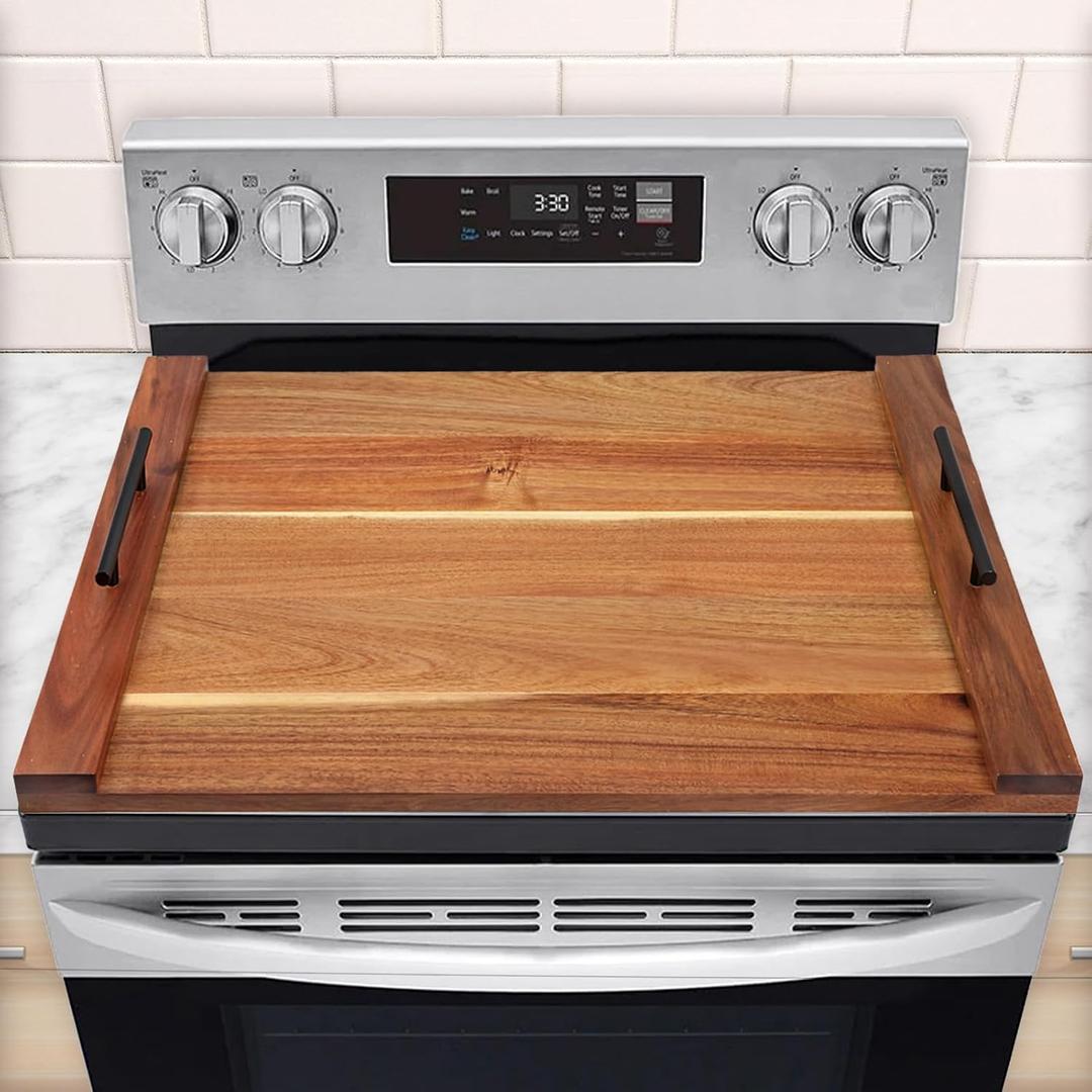 30"x22" Noodle Board Stove Cover for Electric & Gas Stoves, Acacia Wood Ranges Stovetop Cover for Extra Counter Space, Also Sink Cover & Serving Tray (Brown)