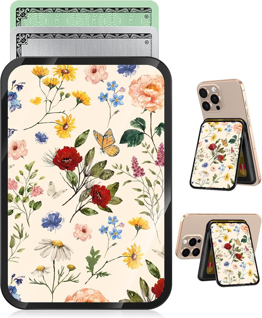 2 x Kidcube Phone Stand Compatible with Magsafe - Magnetic Stand Cell Phone Grip Finger Kickstand Slot Card Holder for Back of Phone Cute Flower Girly Kawaii Women Girls for iPhone 16/15/14/13/12 Series
