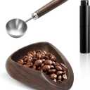 Coffee Bean Dosing Cup Set, Walnut Dosing Tray with 15ml Stainless Steel Measuring Spoon & 10ml Coffee spray bottle, Espresso Accessories for Baristas and Home Brewers (3 Pack)