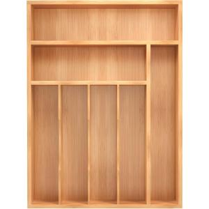 Bamboo Silverware Organizer, Kitchen Drawer Organizer, Utensil Holder, Cutlery Tray & Spoon Flatware Storage with Grooved Drawer Dividers (12.5''W x 16.5''D)