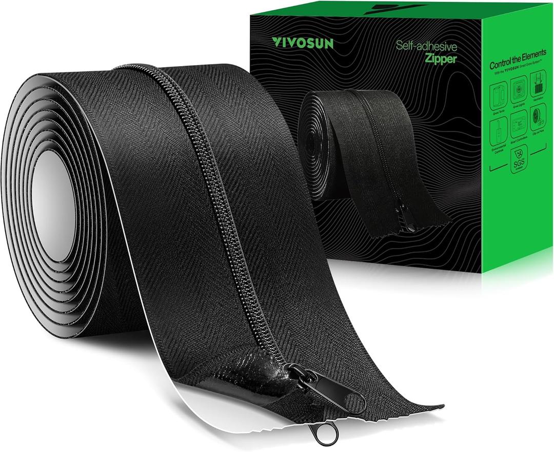 VIVOSUN 1-Pack Self Adhesive Zipper Door for Debris Barriers, 3In. x 7Ft. Peel & Stick, Heavy-Duty & Double-Sided Zipper for Tarp, Greenhouse, Indoor Outdoor Tent, Black