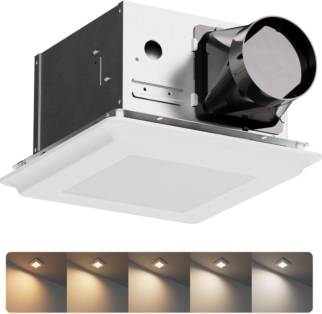 2 In 1 Bath Fan With LED Light, 25W Ceiling Mount Ventilation Fan and Light Combo for Bathroom and Home, 100CFM, 120V, 1000LM, 5CCT Seletable, Dimmable & Wet Rated, ETL Certified