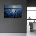 Vibrant Blue Cornflowers Moonlit Lake Landscape Canvas Wall Art - Contemporary Nature Home Decor for Living Room & Bedroom Office - HD Waterproof Stretched Framed Art Print Ready to Hang 16x24 Inches
