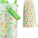 12 oz Insulated Kids Water Bottle: Spill-Proof, Insulated Cup with Straw Spout Lid and Carrier Bag, BPA-Free, Cupholder Friendly, 24H Cold for School, Camping, Sports, Birthday Gift (Critter Carnival)