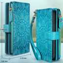Harryshell Detachable Wallet Leather Case Compatible with Samsung Galaxy S25 Edge Magnetic Phone Case Zipper with Cash Coin Pocket Multi Card Slots Holder Wrist Strap (Flower Blue Green)