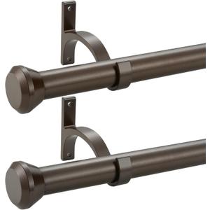 2 Pack Telescoping Curtain Rods, 1Inch Diameter Drapery Rods 72-144Inch Length Adjustable Rod with Brackets Window Treatment-Dark Bronze