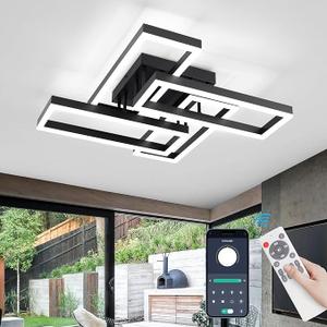 EIDISUNY Modern Led Ceiling Light for Living Room,Black Flush Mount Ceiling Lights with Remote Control&APP，3000-6500K Dimmable, 54W Acrylic Ceiling Lamp for Bedroom Kitchen Dining Room
