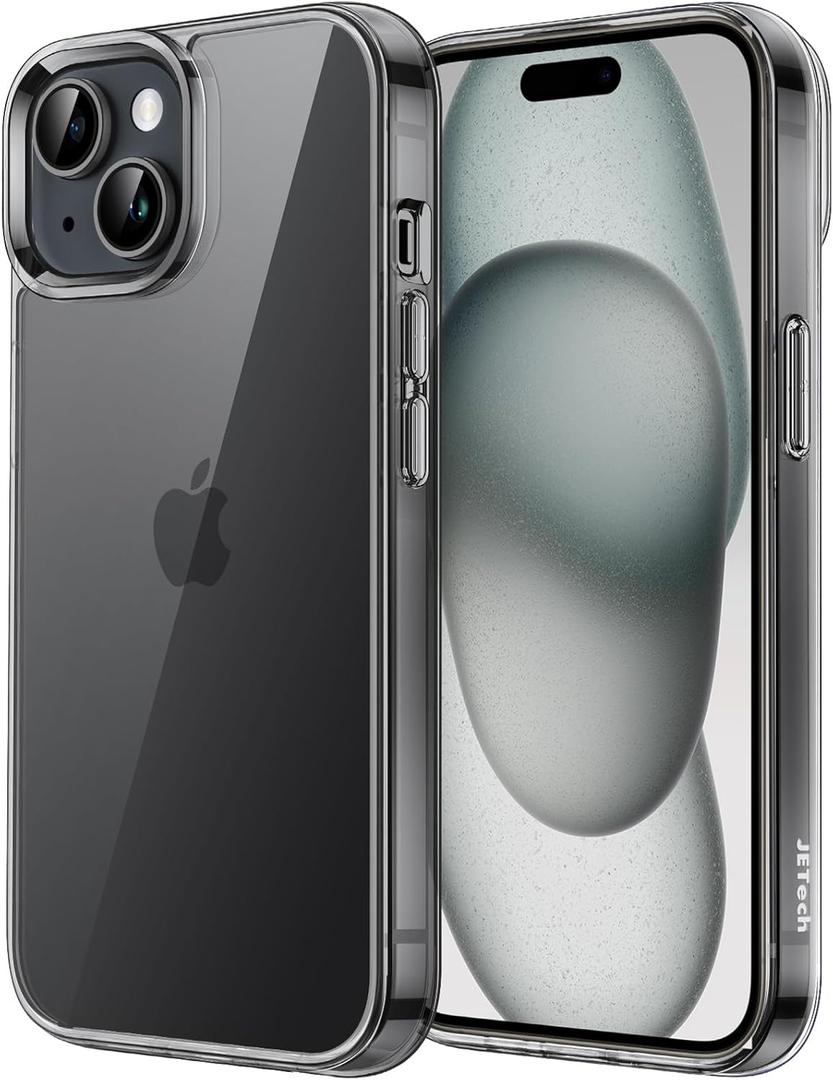 JETech Case for iPhone 15 Plus 6.7-Inch, Non-Yellowing Shockproof Phone Bumper Cover, Anti-Scratch Clear Back (Black)