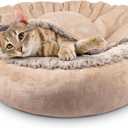 JOEJOY Small Dog Cat Bed With Hooded Blanket, Cozy Cuddler Luxury Puppy Pet Donut Round Calming Anti-Anxiety Burrow Cave - Anti-Slip Bottom, Machine Washable, 23 Inch (Beige)