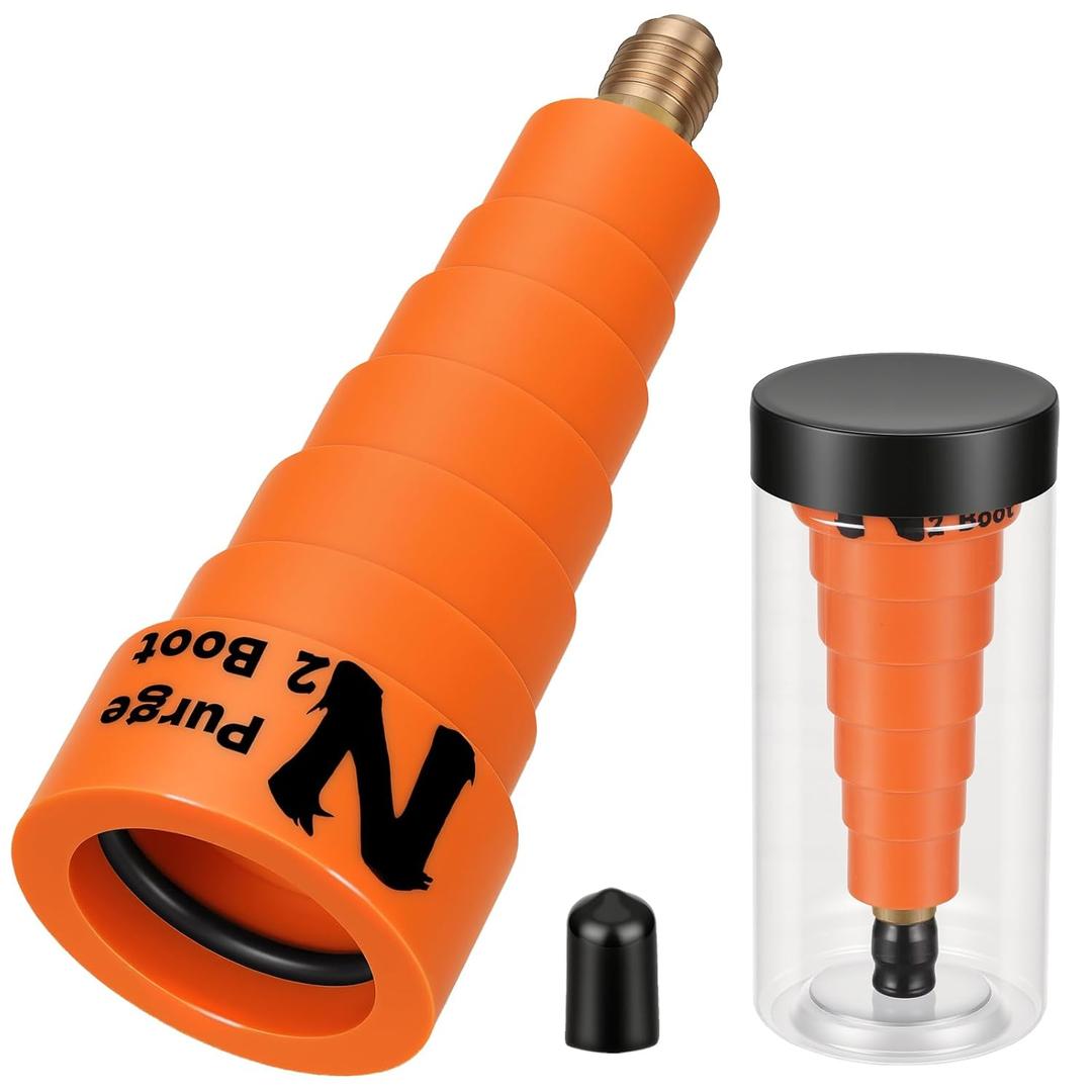 Nitrogen Purge Boot for HVAC Brazing  Hands-Free Low-Pressure Nitrogen Purge Tool with Multi-Size O-Ring Seal, 1/4 SAE Connector for AC & Refrigeration Tubing, Includes Clear Storage Case (Orange)