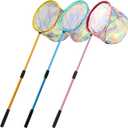 Kids Fishing Net, 3 Pack Telescopic Beach Nets with Aluminum Pole Handle, Butterfly Net for Kids, Fish Net Crab Nets Fishing Gear for Kids Youth, Outdoor Playing