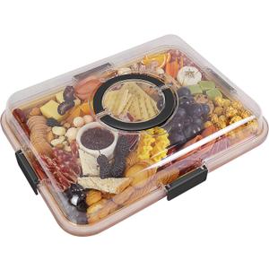 Charcuterie Board with Clear Lid, Travel Portable Cheese Board Charcuterie Boxes Cutting Boards for Kitchen, House Warming Gifts New Home, Gifts for Women (1 Compartments Black)