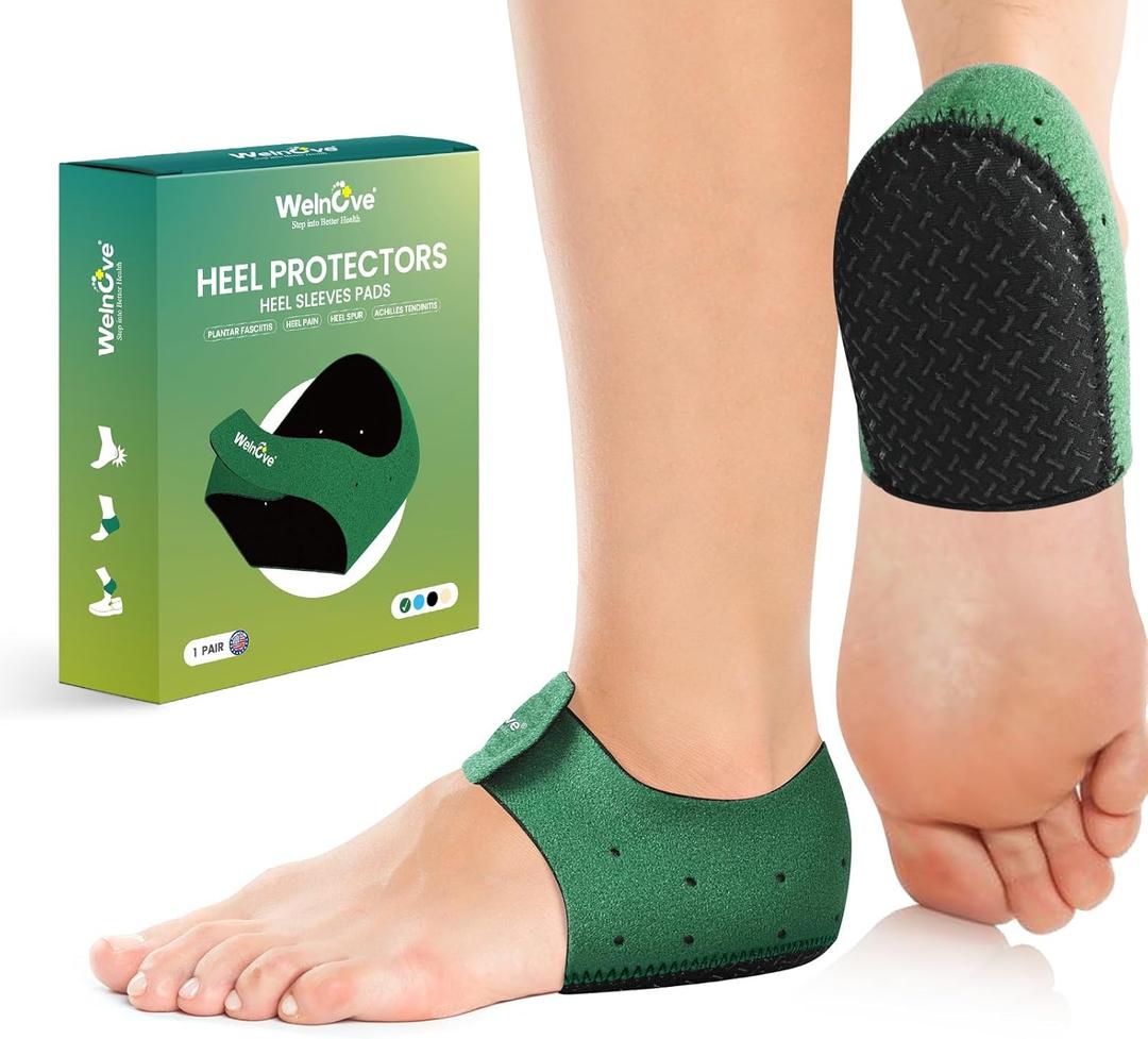 Plantar Fasciitis Heel Protector for Shoes - Welnove Anti Slip Heel Cups for Women Men Heels Spur Pain Relief - Heel Inserts Pads for Achilles Tendonitis Dry Cracked Heel Support Cushion (Size L) (Large - Men 8.5-14 | Women 9.5-13 - 1 Pair, Green)