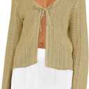 Saodimallsu Womens Summer Crochet Lightweight Cardigans Tie Front Mesh Knit Long Sleeve Casual V Neck Beach Cover Ups (S)