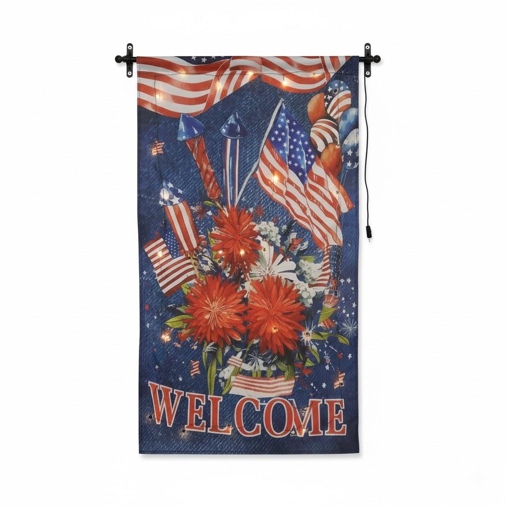 Remagr Large 28 x 40 Inch LED American Flag USA Veteran Day Yard Garden Flag Solar LED Double Sided Patriotic American Banner Decor Memorial Veteran Day Decorations