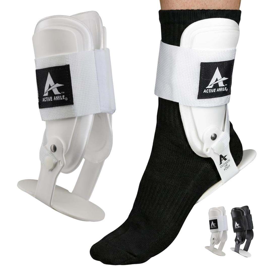 Active Ankle T2 Ankle Brace, Rigid Ankle Stabilizer for Protection & Sprain Support for Volleyball, Cheerleading, Ankle Compression Braces for Men & Women, White, Small (White, S)