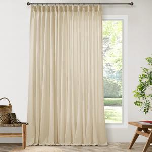 Pinch Pleat Linen Sheer Curtains 90 Inches Long 100 Inch Wide for Patio Sliding Door Light Filtering Semi Sheer Pleated Drapes Back Tab Beige Tan Extra Wide 100 x 90 Curtain for Living Dining Room