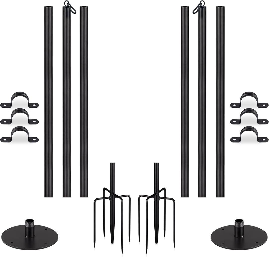 Newhouse Lighting NHSLP-2P String Light Pole Set of 2 | 9-ft.-8-in. Outdoor String Light Poles for Deck, Garden, Patio, or Backyard Decor | Outdoor Light Poles for String Lights and Patio Decorations (Black)