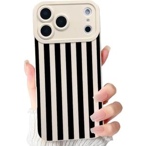 NITITOP Compatible for iPhone 17 Pro Max Case Cute Stylish Line Stripe Pattern Design for Women Girls Soft TPU Shockproof Full Camera Protective Phone Cover - White Black